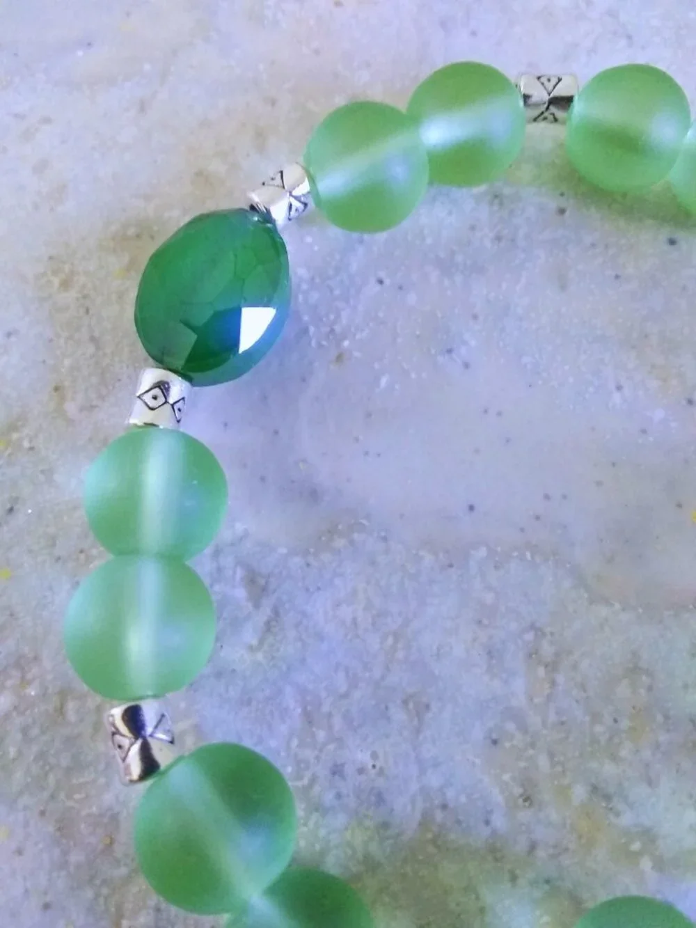 Handmade Green Beaded Bracelet - Girl's Jewelry - Dainty Petite Wrist 5.5 - 6